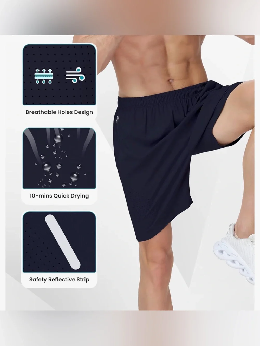 Navy Athletic Drawstring Shorts 7” inseam